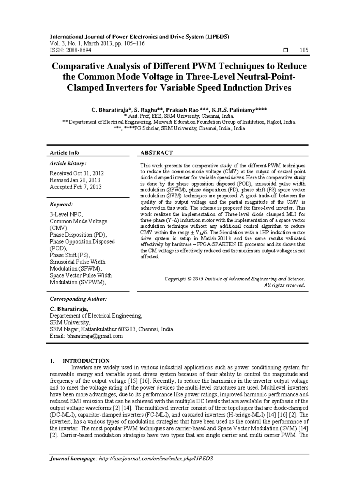 Comparative Study of PWM Techniques for CMV Reduction in Inverters ...