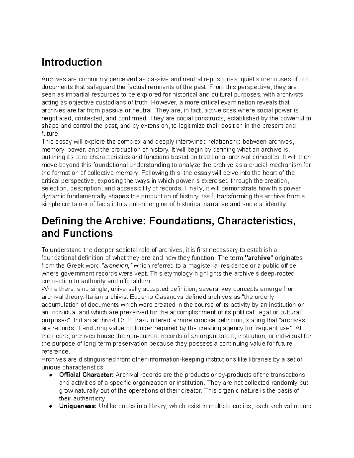 ARCH 101: Understanding Archives - Power, Memory, and History - Studocu