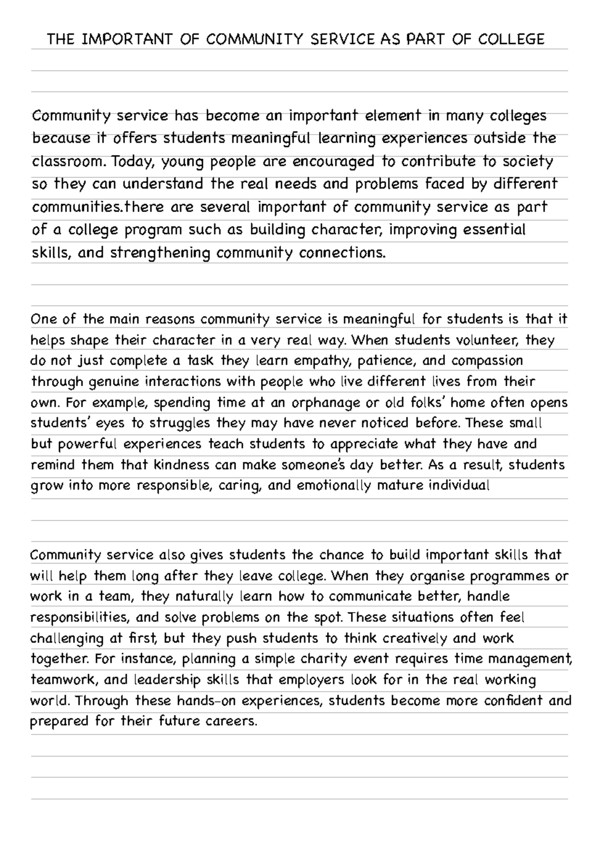 Essay: The Importance of Community Service in College Programs - Studocu