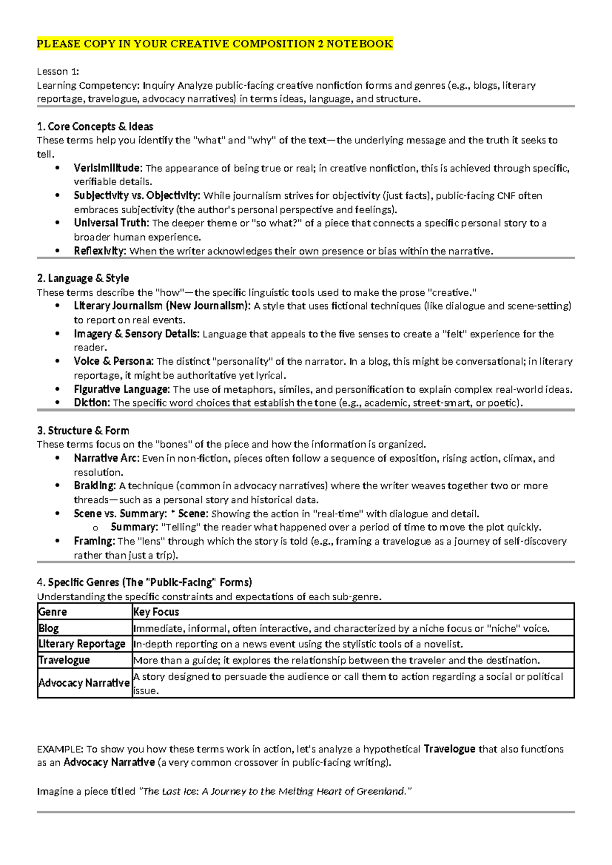 Creative Composition 2: Lesson 1 - Analyzing Creative Nonfiction Forms ...