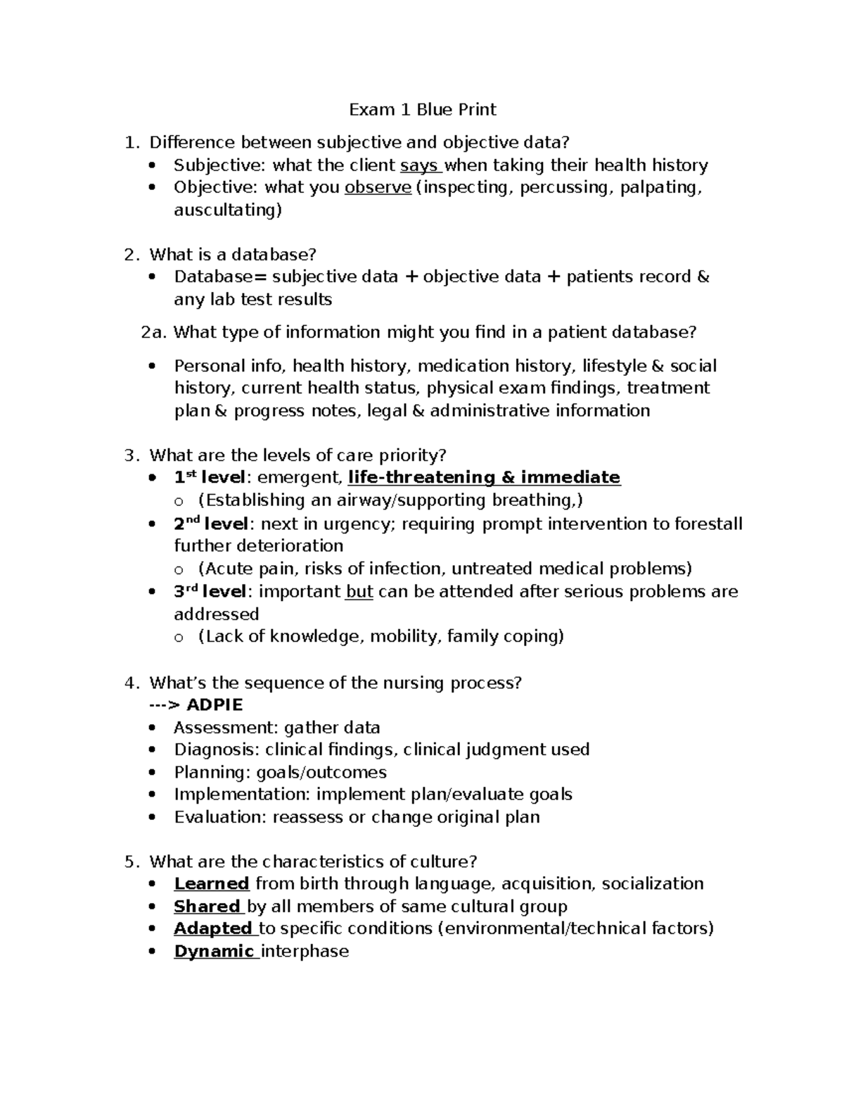 Exam 1 study guide: key concepts in nursing assessment and care - Studocu