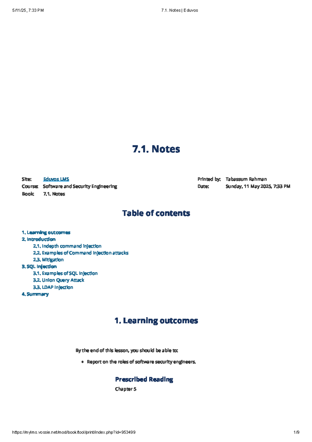 Software Security Engineering: Command & SQL Injection Notes (7.1 ...