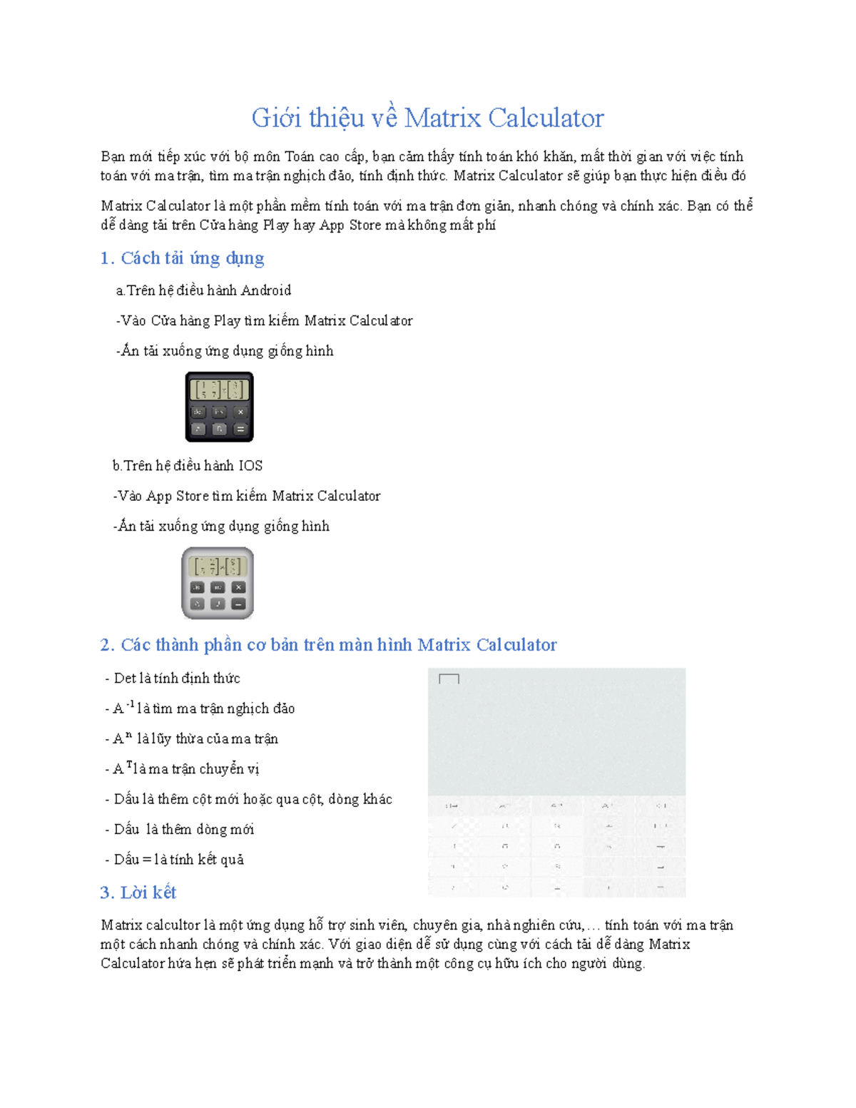 Giới thiệu về Matrix Calculator - Giới thiệu về Matrix Calculator Bạn ...