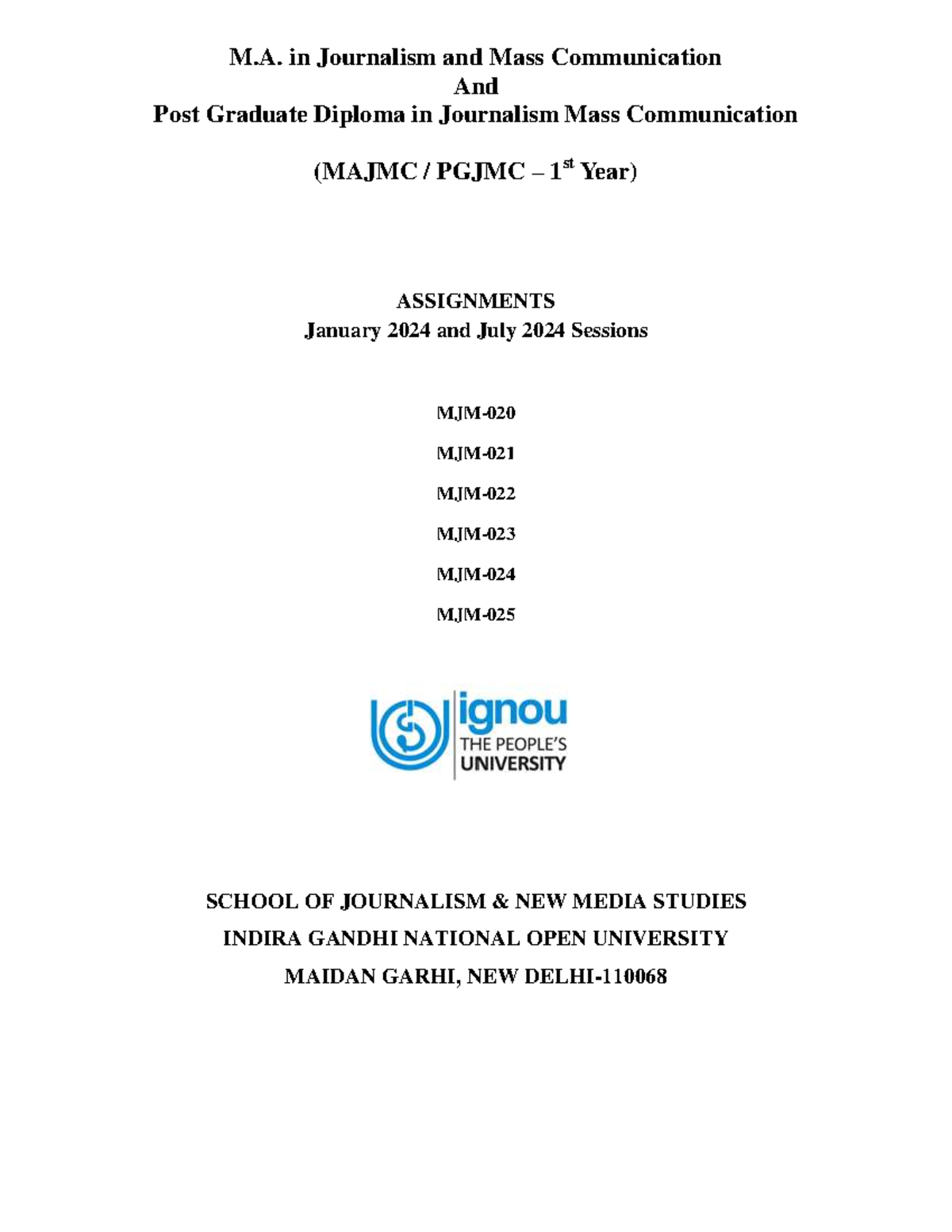 MAJMC PGJMC Assignments Overview for Jan & Jul 2024 Sessions - Studocu