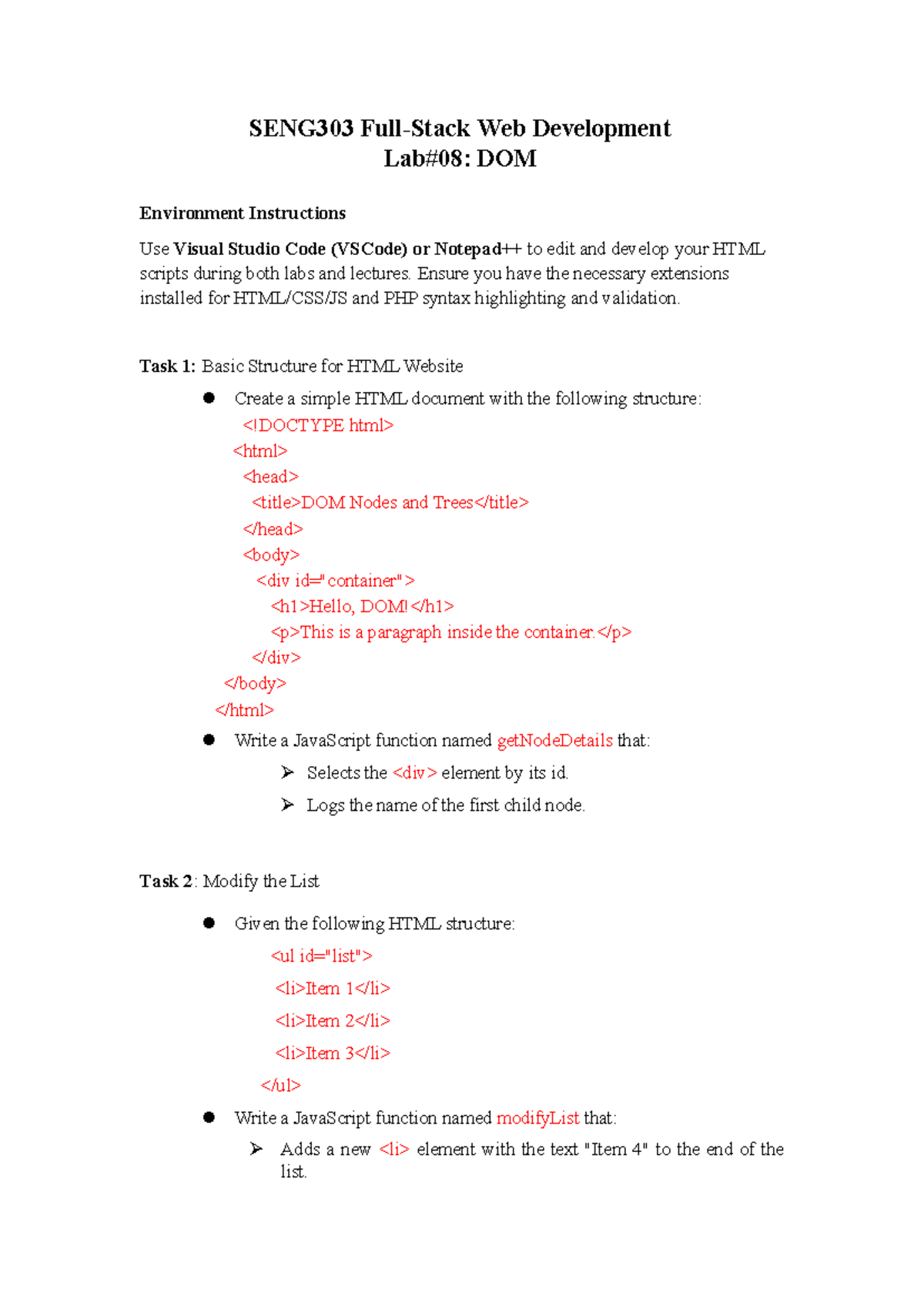 LAB 8 - Good - SENG3 03 Full-Stack Web Development Lab#0 8 : DOM ...
