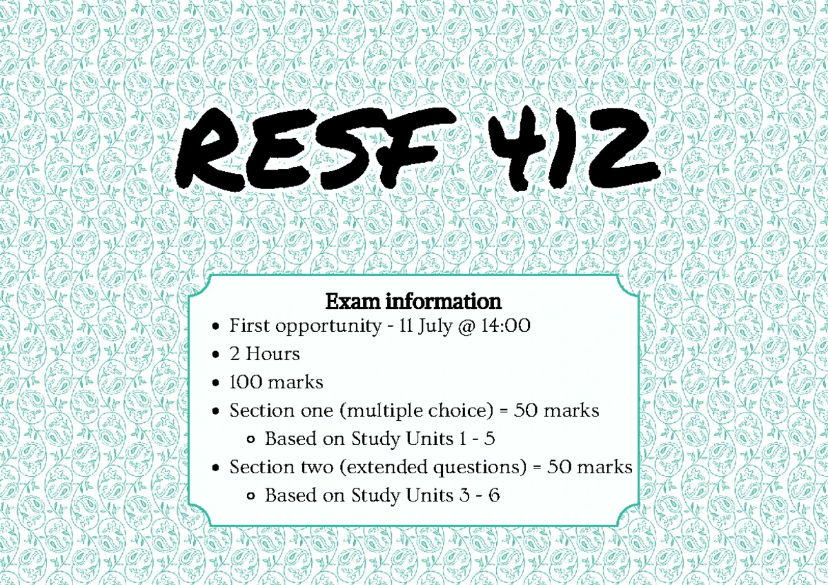 RESF411 - Practice Questions for Research Methodology Exam (June 2012 ...