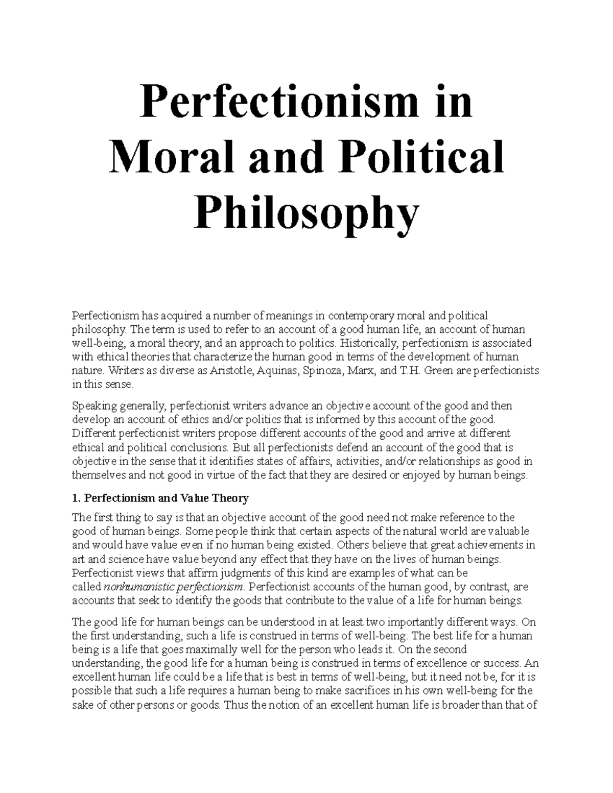 Lecture 51: The Nature of Perfectionism in Moral Philosophy - Studocu