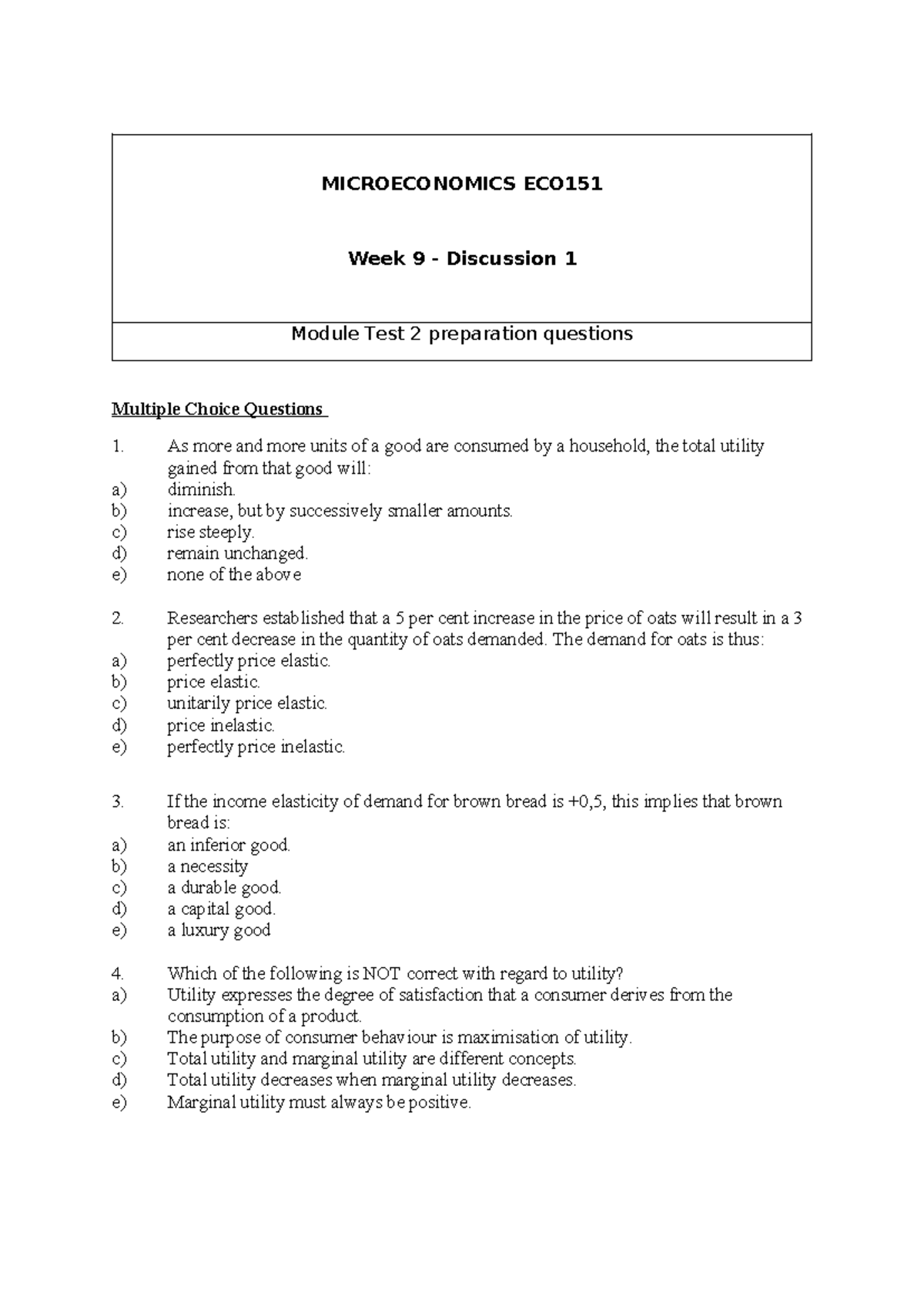 ECO151 Microeconomics Week 9 Discussion 1 Test Prep Questions - Studocu