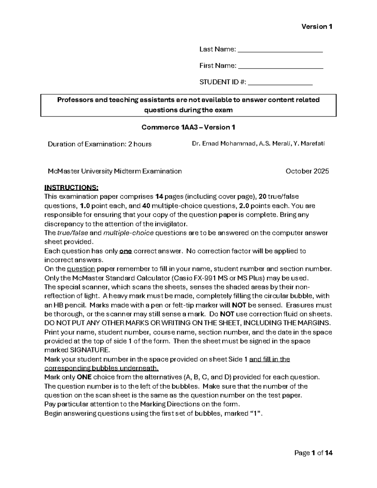 Midterm Exam 1: Accounting 1AA3 - McMaster University 2025 - Studocu