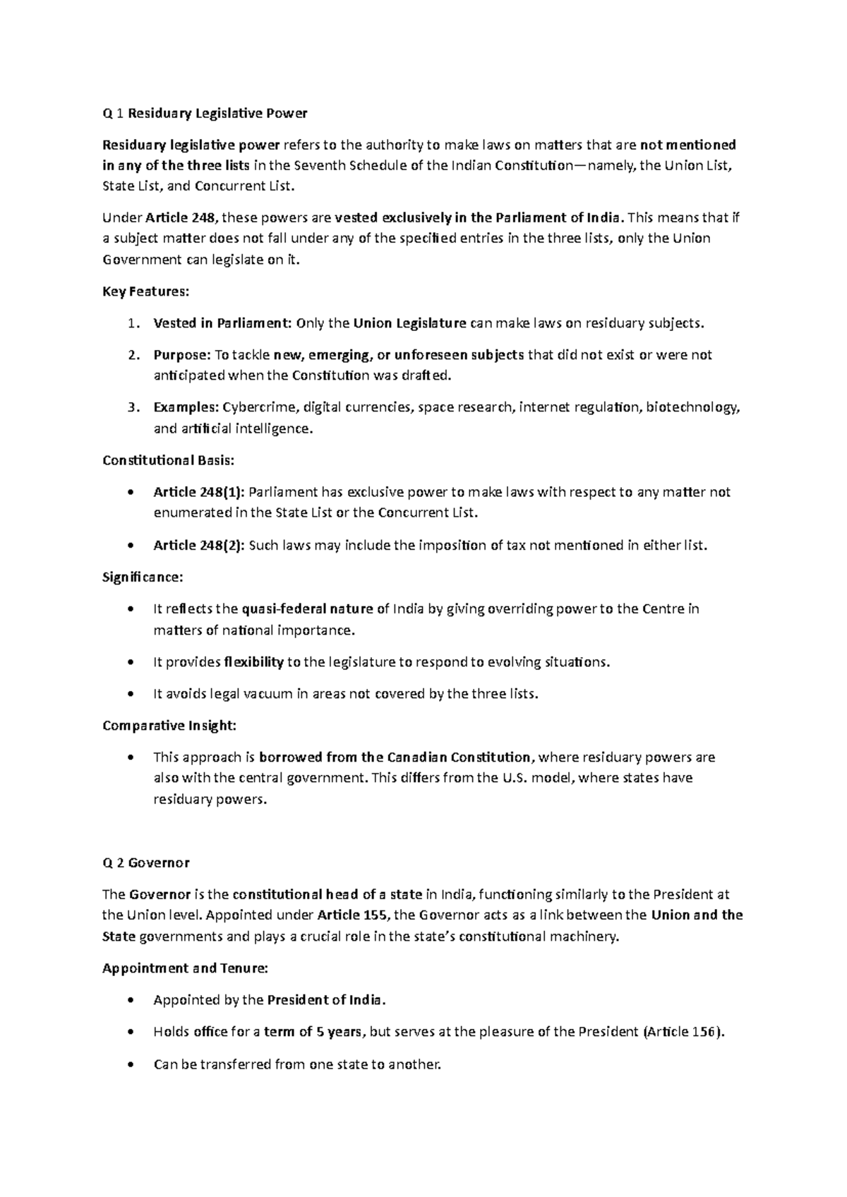 Constitutional Law 2: Important Questions & Answers on Key Topics - Studocu