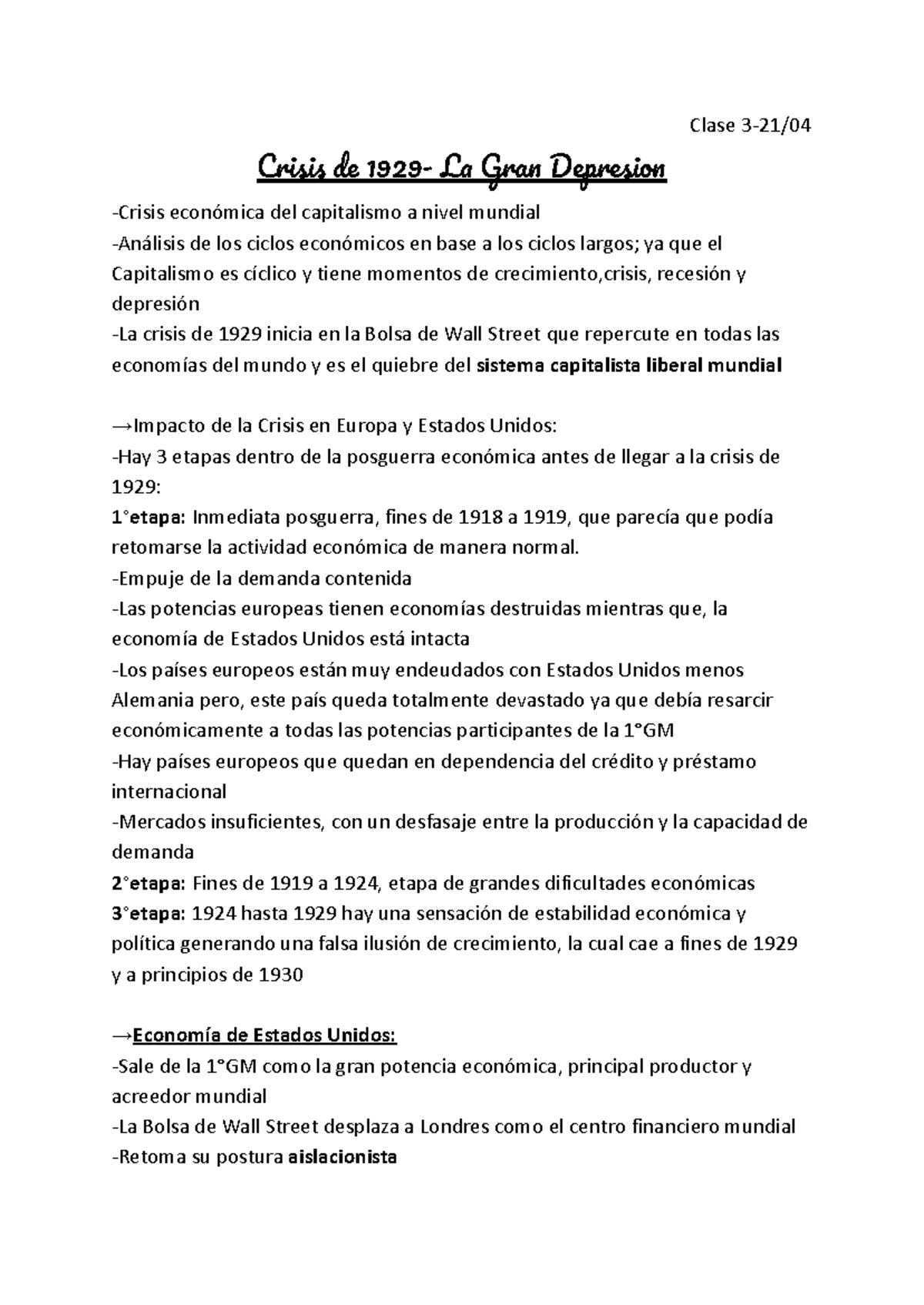 Clase 3: Crisis de 1929 - Análisis Económico Global y Causas - Studocu