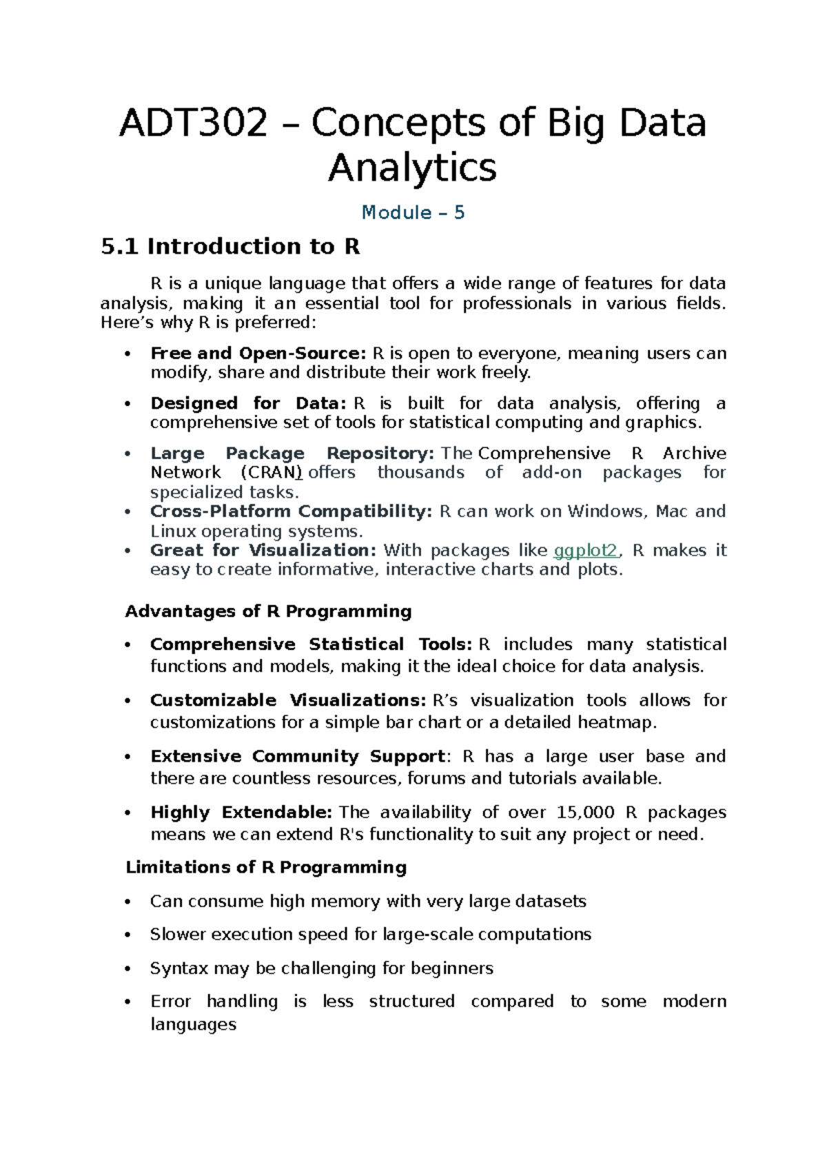 ADT302 Big Data Analytics: Module 5 - Introduction to R Programming ...