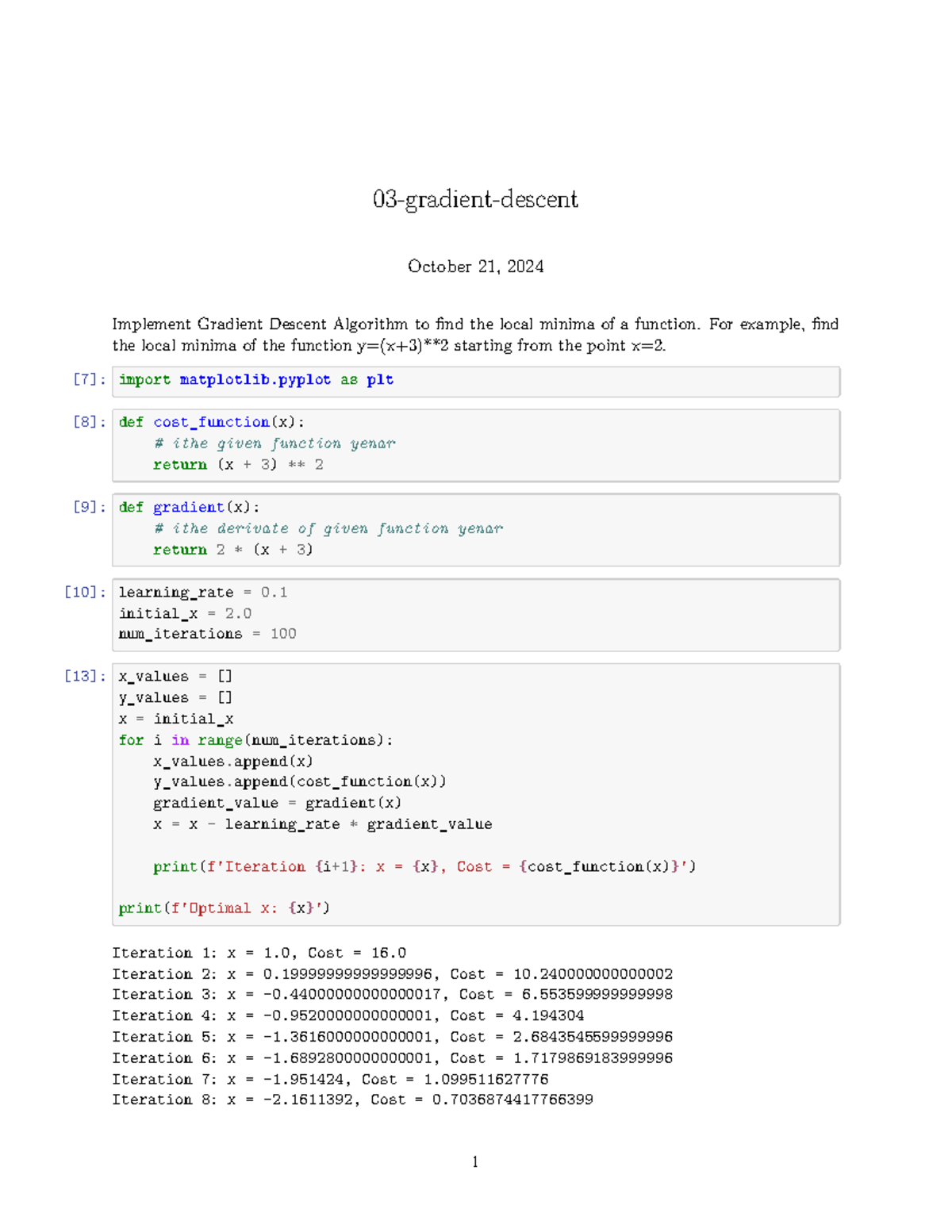 03-Gradient Descent Algorithm Implementation and Visualization - Studocu