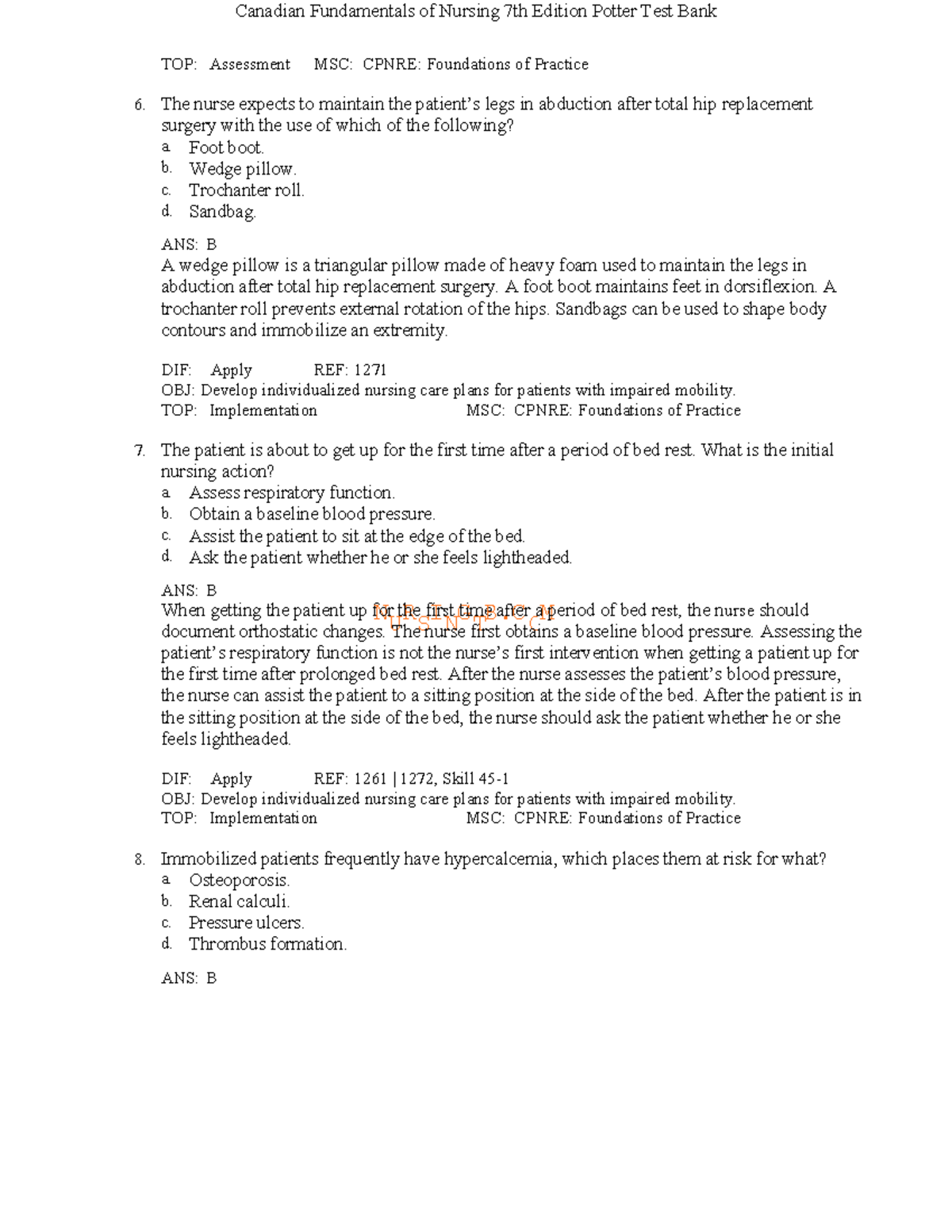 Canadian Fundamentals of Nursing 7th Ed. Potter Test Bank: Assessment ...