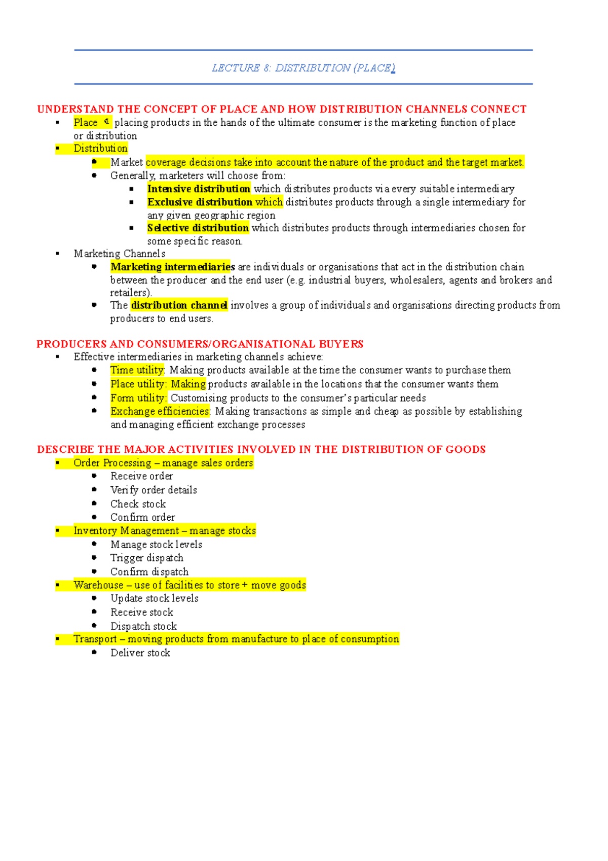 Lecture 8 - LECTURE 8: DISTRIBUTION (PLACE) UNDERSTAND THE CONCEPT OF ...
