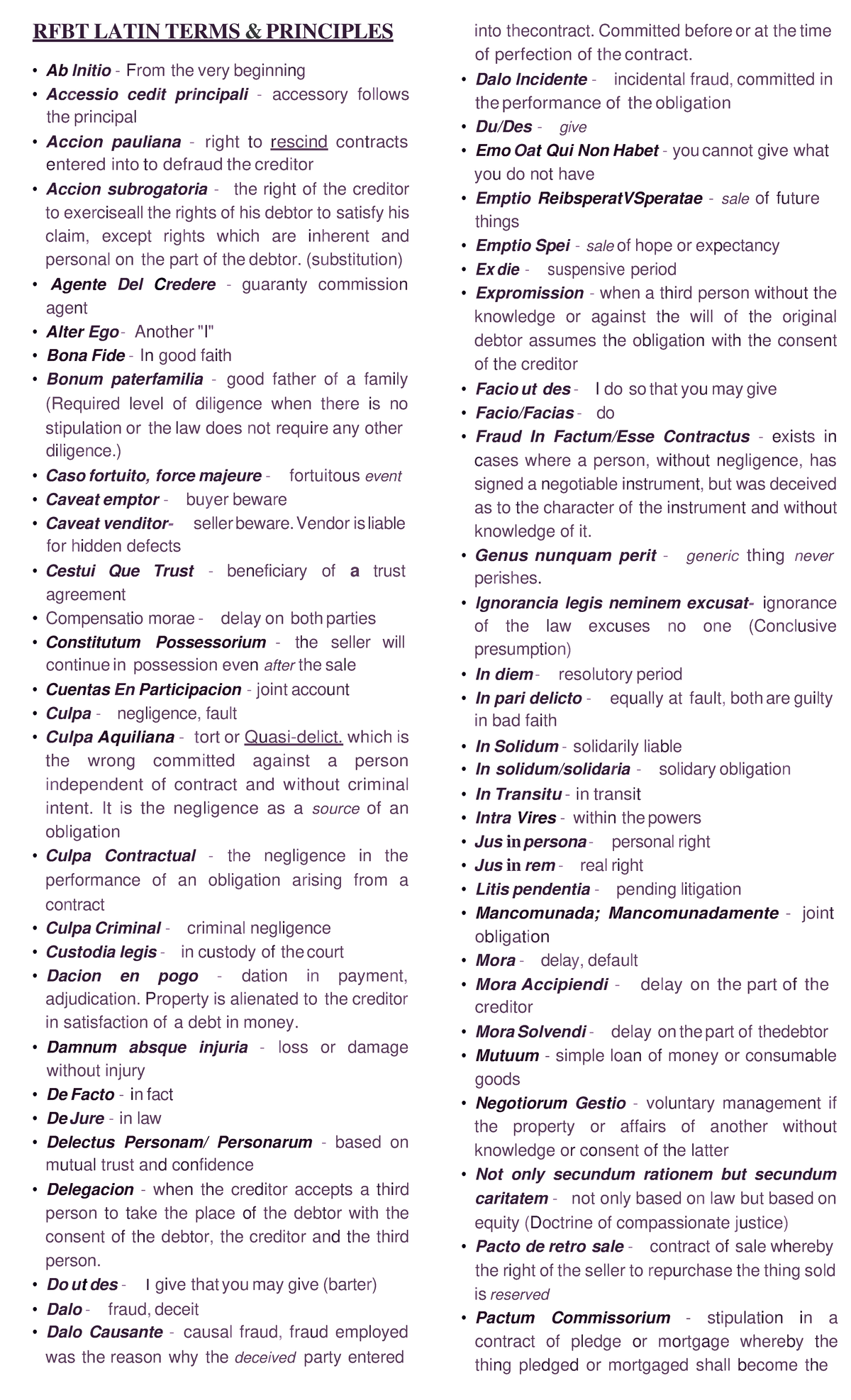 Latin Words 241116 231128 - RFBT LATIN TERMS & PRINCIPLES Ab lnitio ...