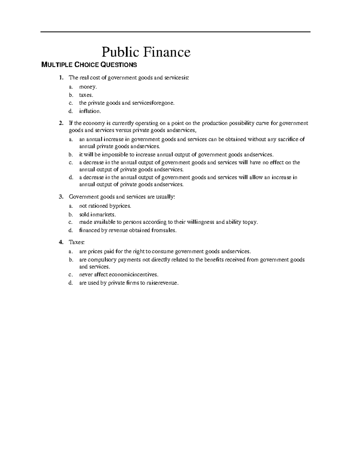 Public Finance MULTIPLE CHOICE QUESTIONS - Ch2 Economics - Studocu
