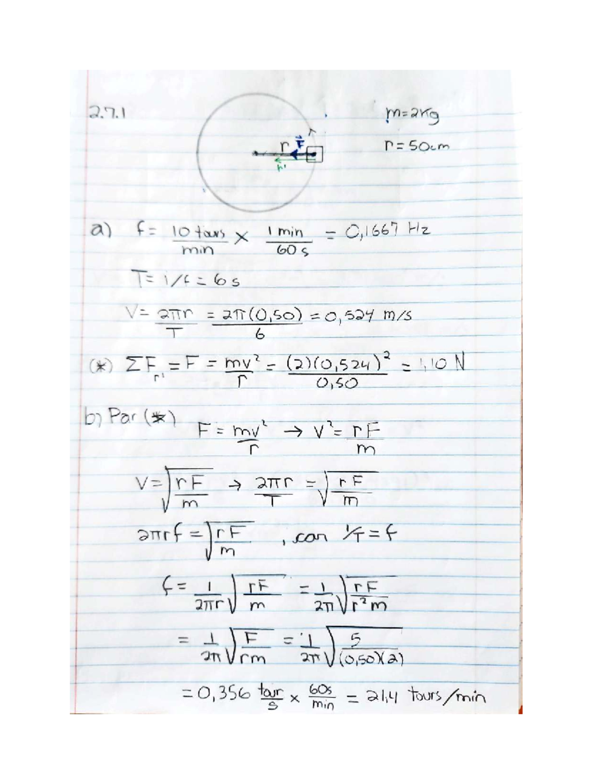 Prob 2.7.1 - Physics Calculations and Formulas for Circular Motion ...