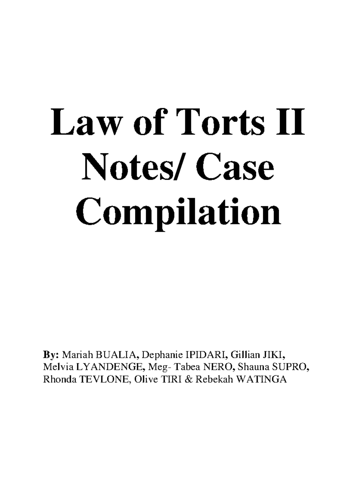 Torts II Case Compilation 2018 - Law of Torts II Notes/ Case ...