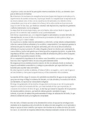 La explotación del litio en Argentina: Oportunidades y desafíos - Studocu