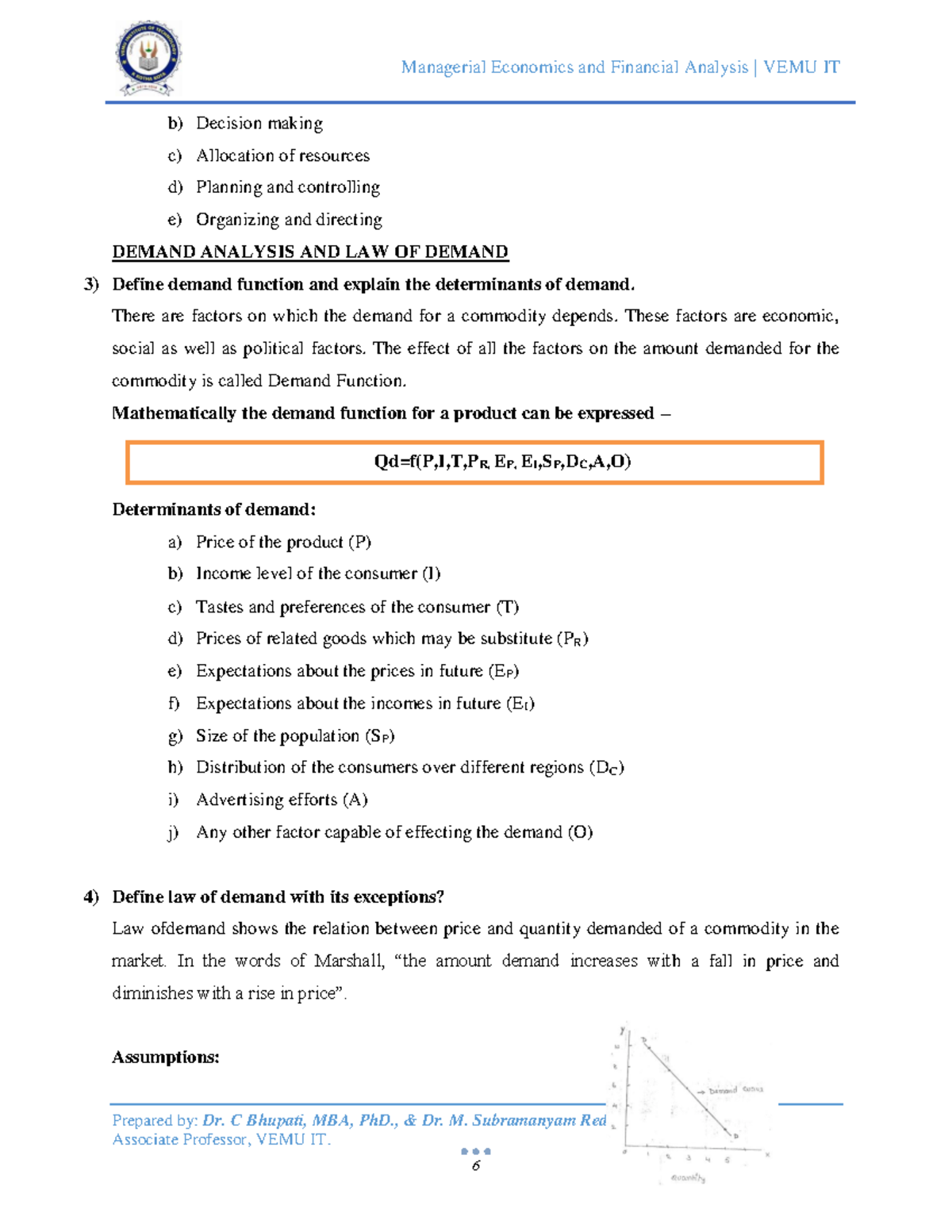 Study Notes on Managerial Economics: Demand & Cost Analysis (MEC 101 ...