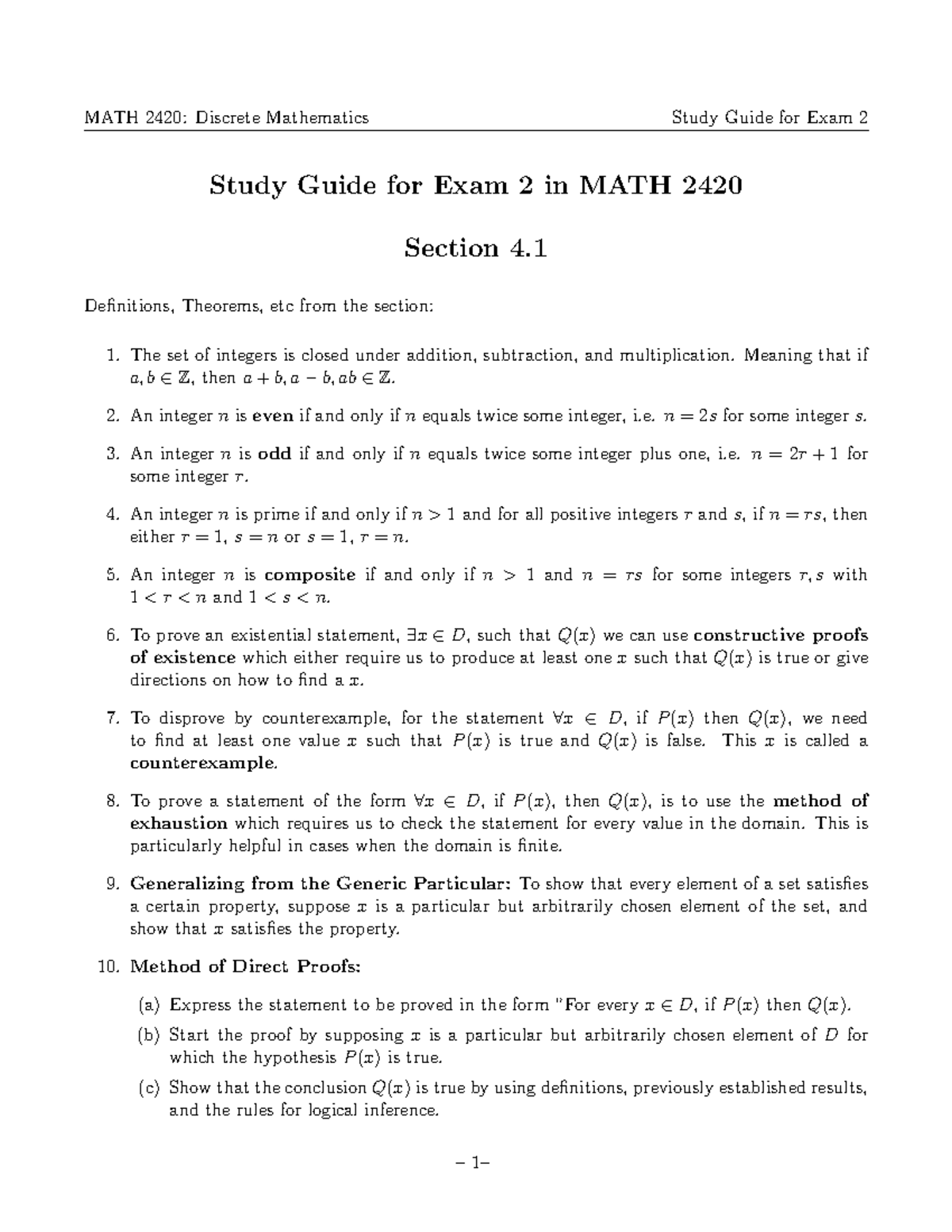 MATH 2420: Discrete Mathematics Exam 2 Study Guide and Sample Test ...