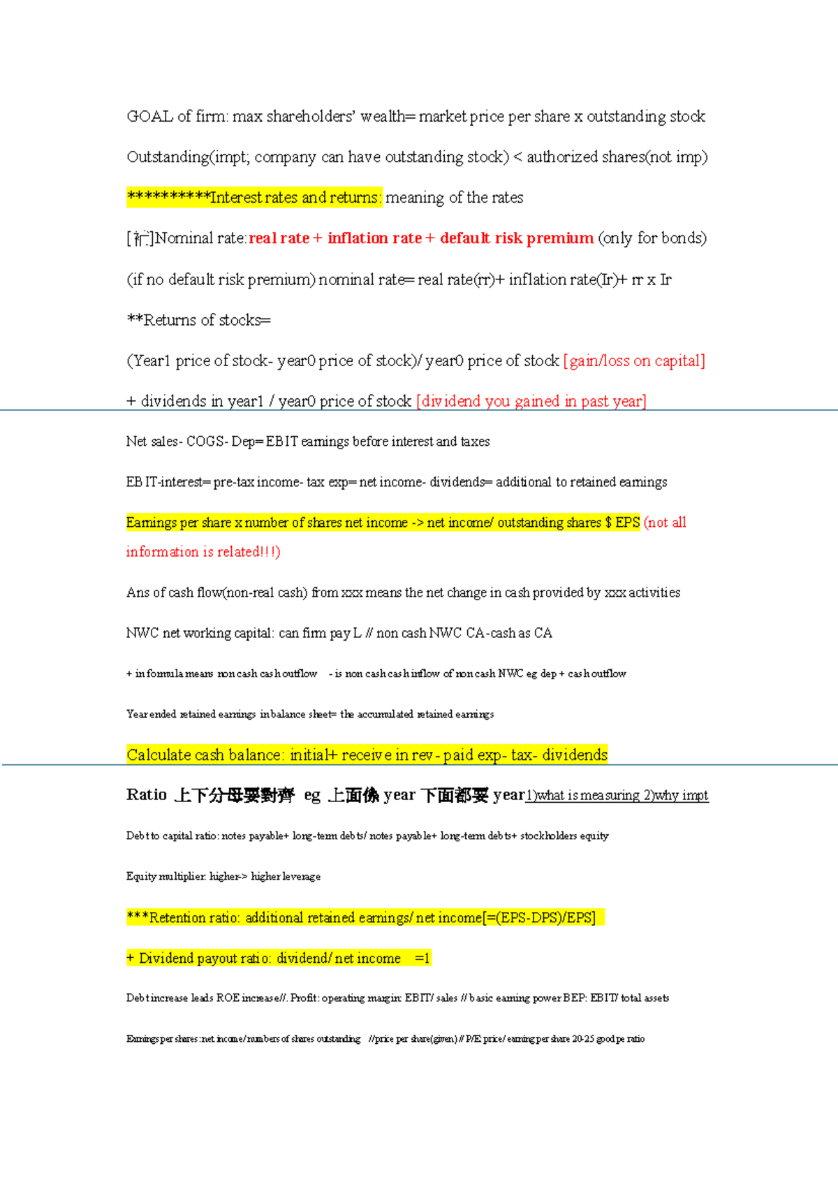 Financial Management Cheat Sheet: Key Concepts and Formulas - Studocu