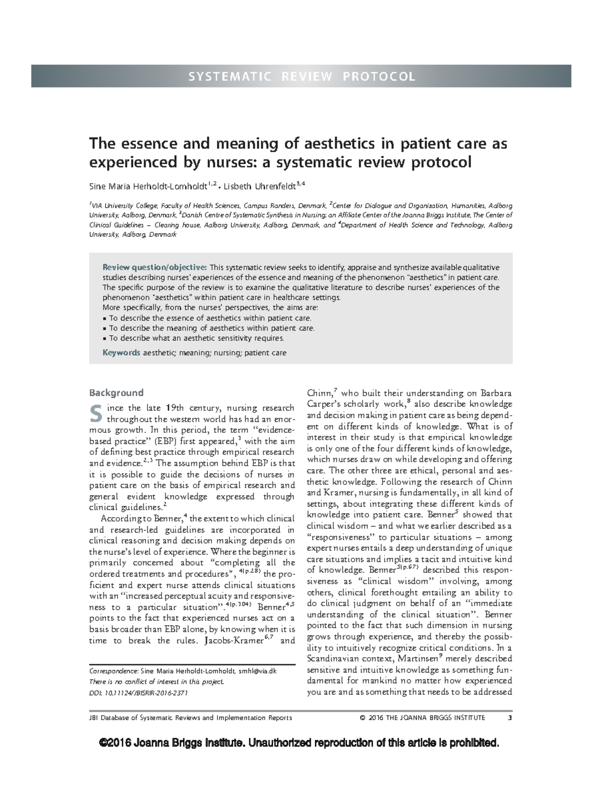 Systematic Review Protocol: Aesthetics in Patient Care (Nursing) - Studocu