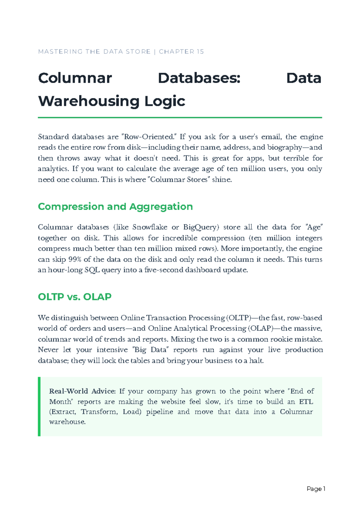 Chapter 15: Columnar Databases in Data Warehousing Logic - Studocu