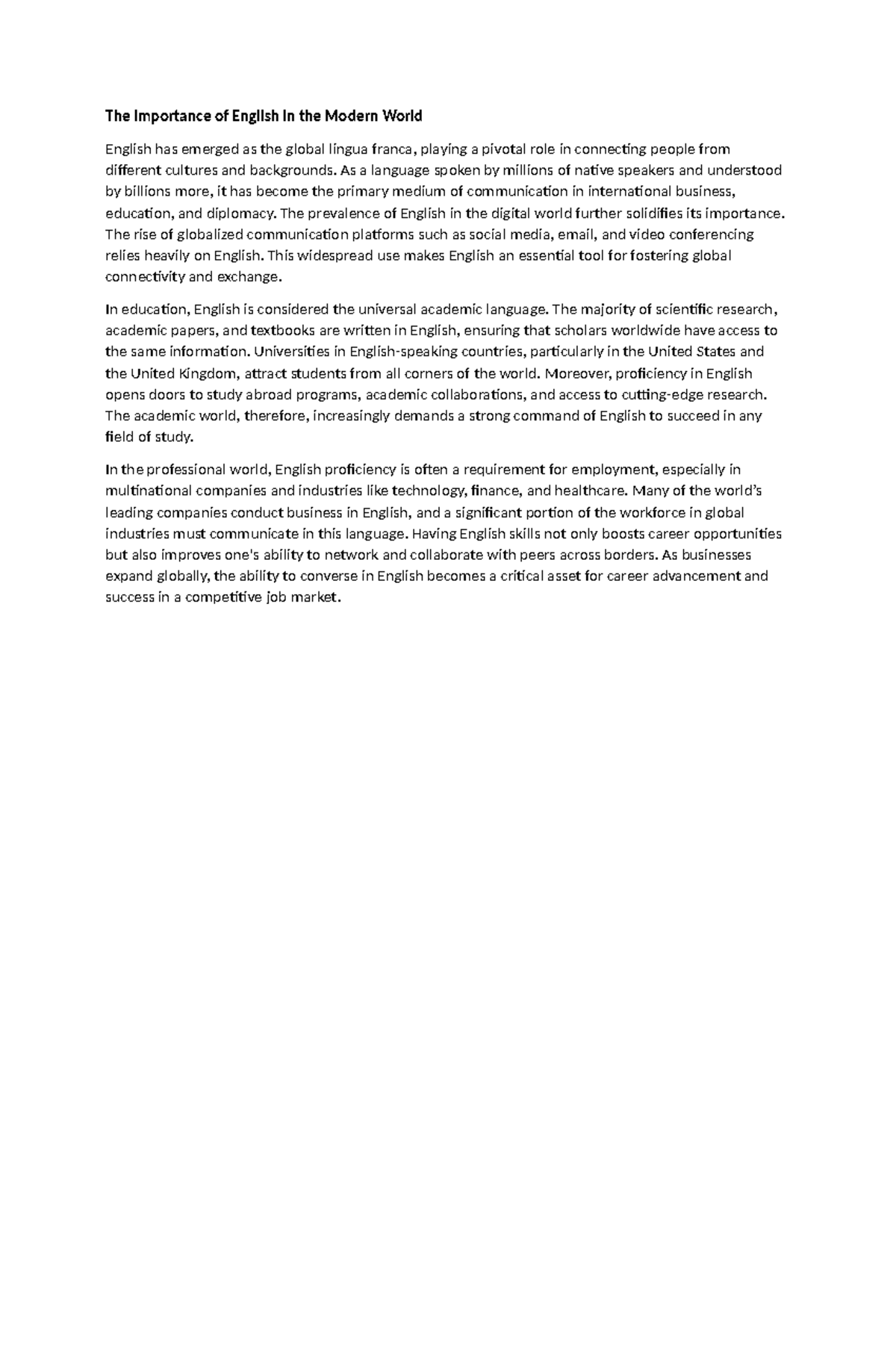 The Importance of English in the Modern World - As a language spoken by ...