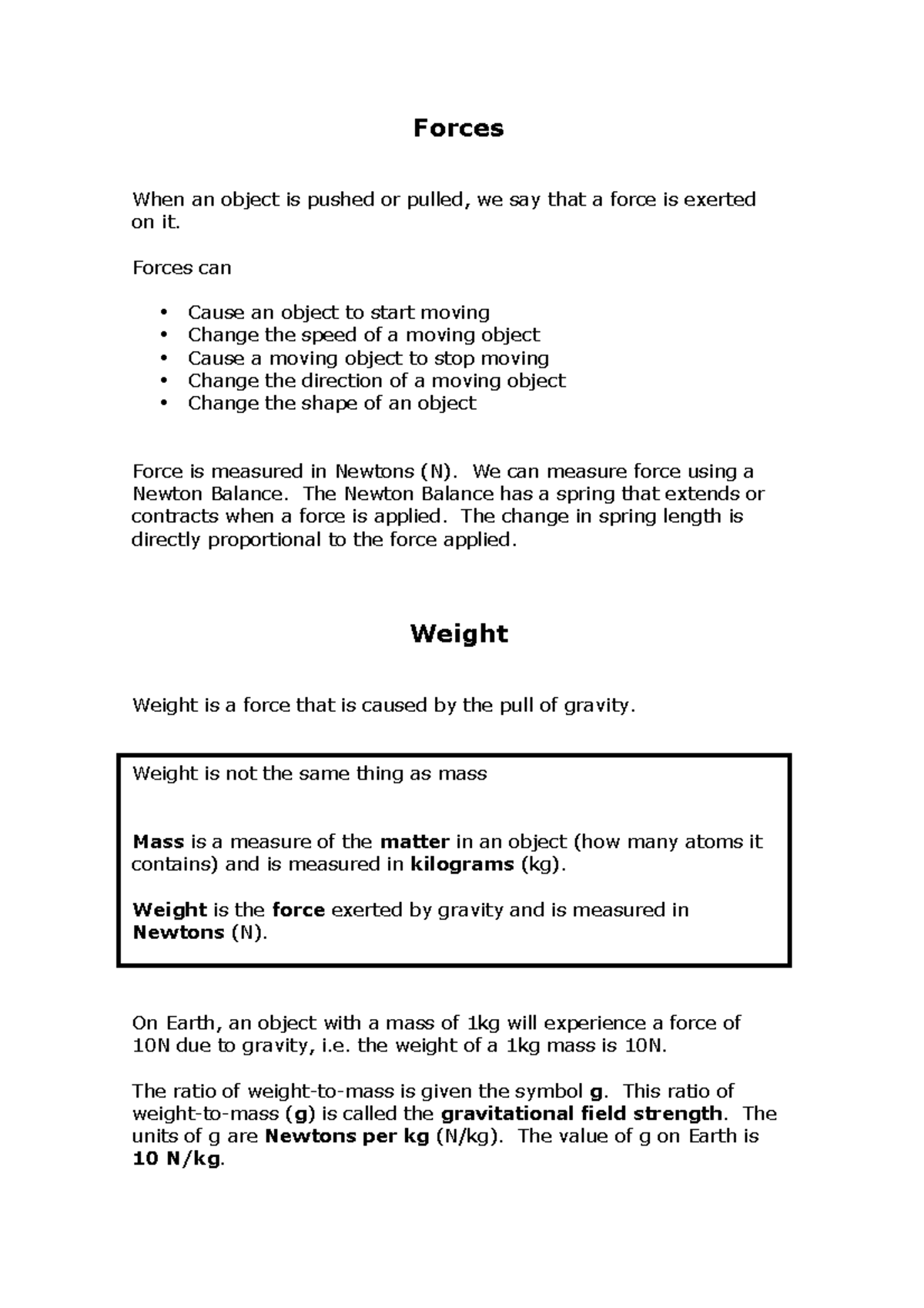 Forces - Detailed Study Notes on Measurements and Applications - Studocu