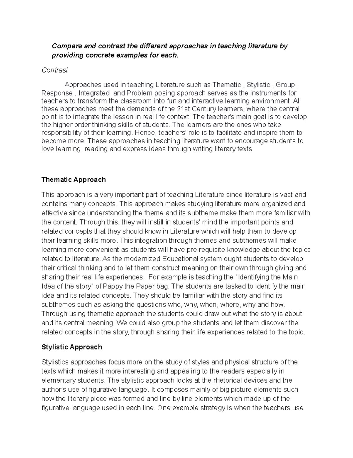 Different Approaches in Teaching Literature: A Comparative Study - Studocu
