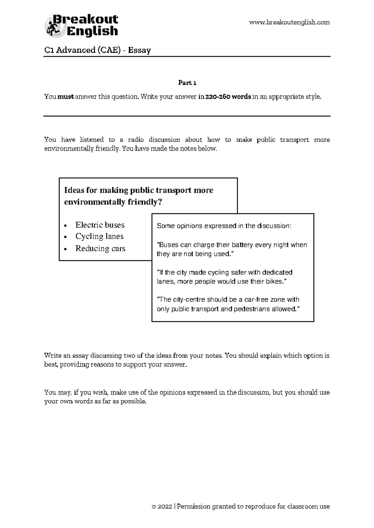 C1 Advanced Essay B Public transport - Exam - Ideas for making public ...