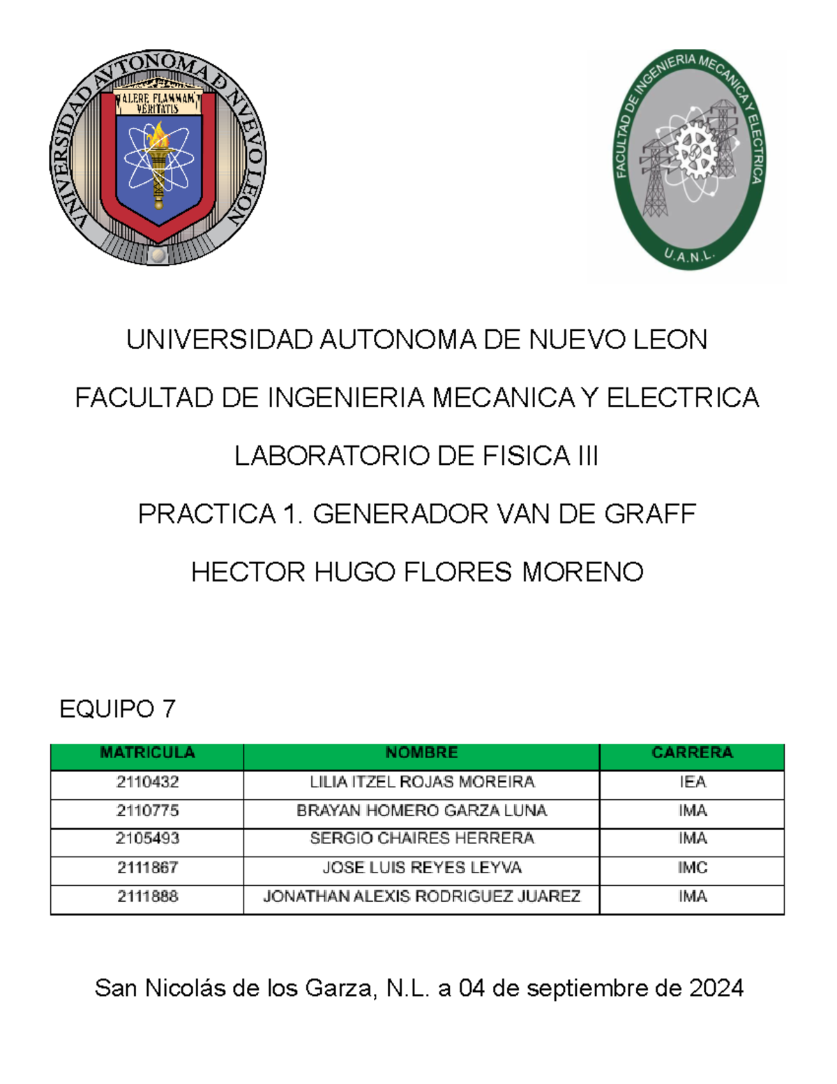 Practica 1 Lb - ... - Física - UNIVERSIDAD AUTONOMA DE NUEVO LEON ...