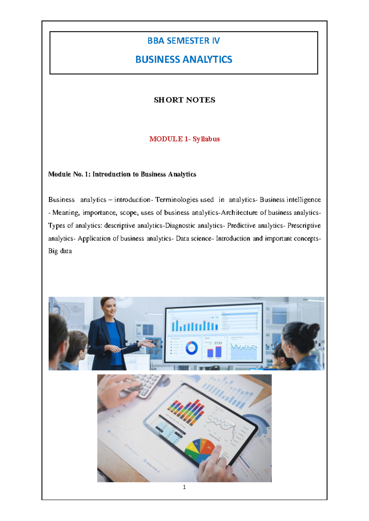 Module 1: Business Analytics Overview and Key Concepts 104643 - Studocu