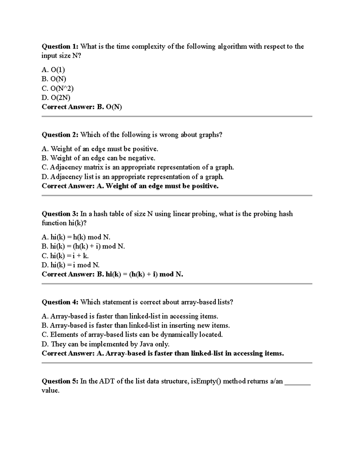 DSA - Final Exam Questions and Answers - Document Preview
