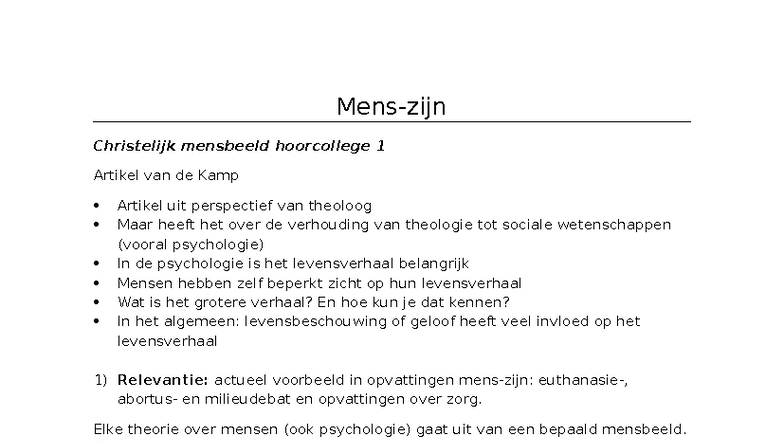 Christelijk Mensbeeld en Filosofie Hoorcollege 1: Theologie en ...
