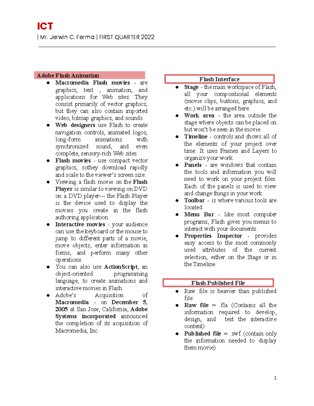 1ST Quarter ICT GR10 Comprehensive Reviewer on Adobe Flash - Studocu