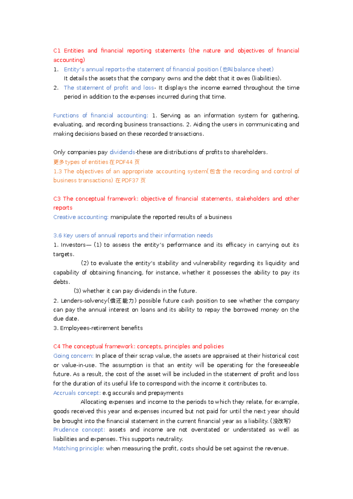 C1 Financial Accounting: Key Concepts and Reporting Objectives Notes ...