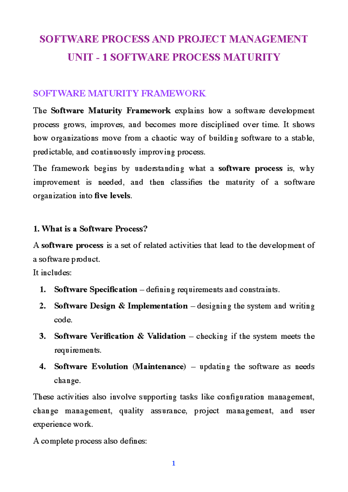 R22 SPPM Unit 1 - Software Process Maturity Framework Notes - Studocu