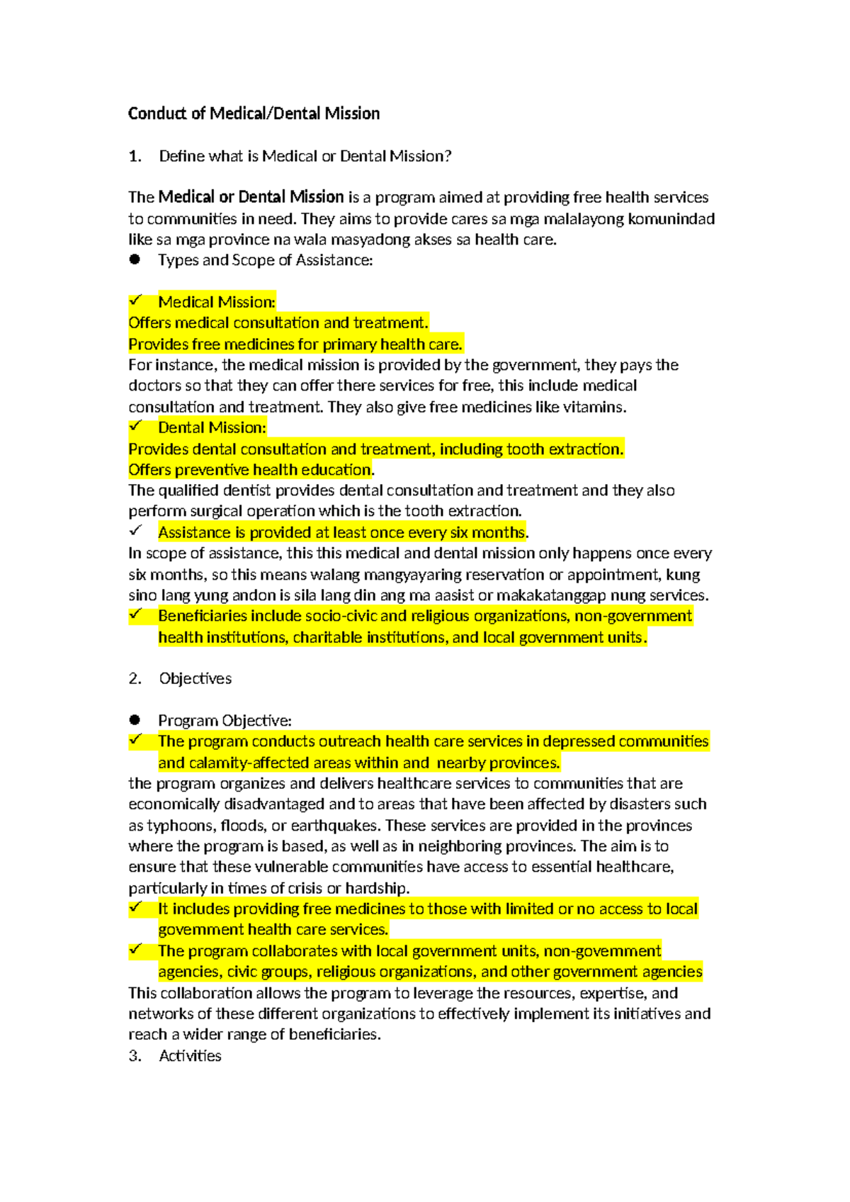 Medical and Dental Mission Definition and Program Overview - Studocu