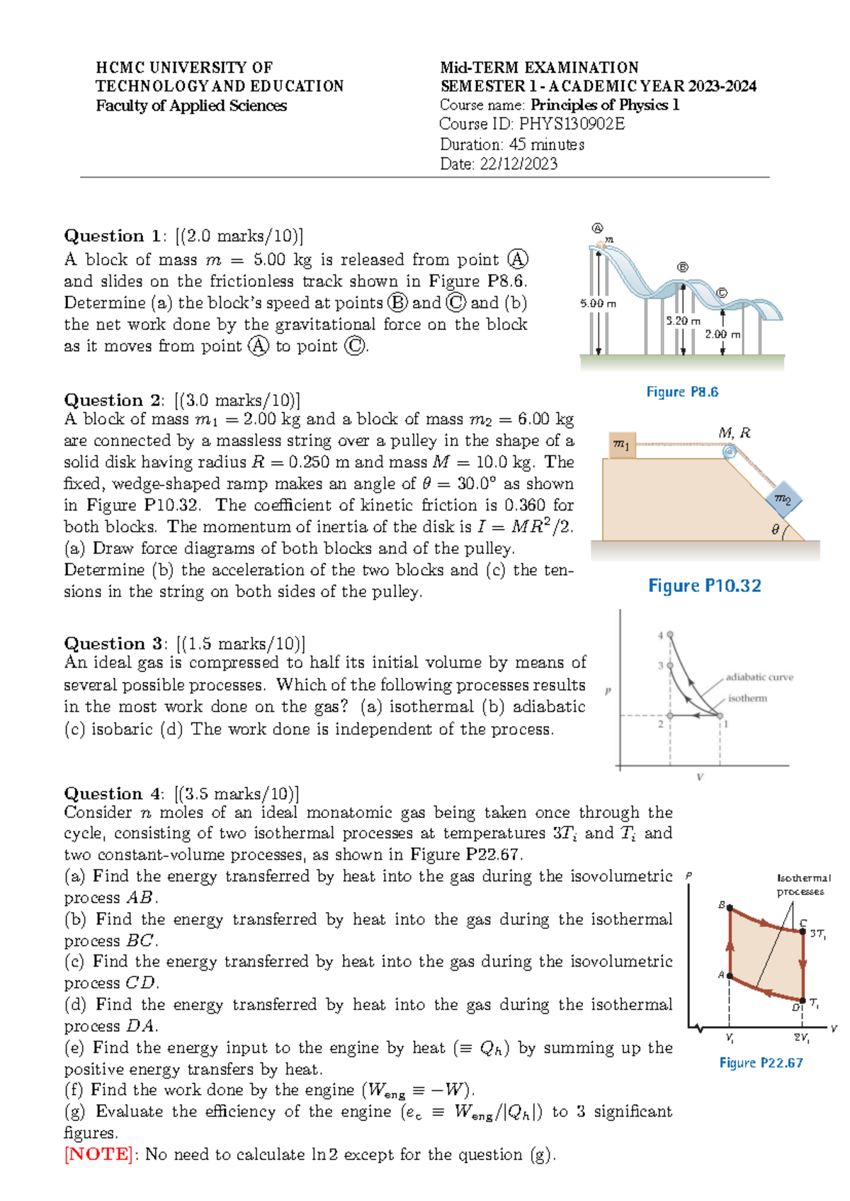 Sample Midterm Exam PHYS130902E - Principles of Physics 1 - Studocu
