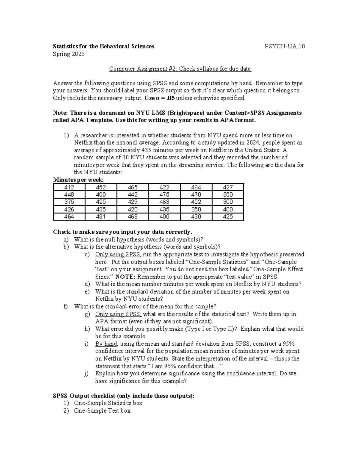 SPSS Assignment - Statistics for the Behavioral Sciences PSYCH-UA ...