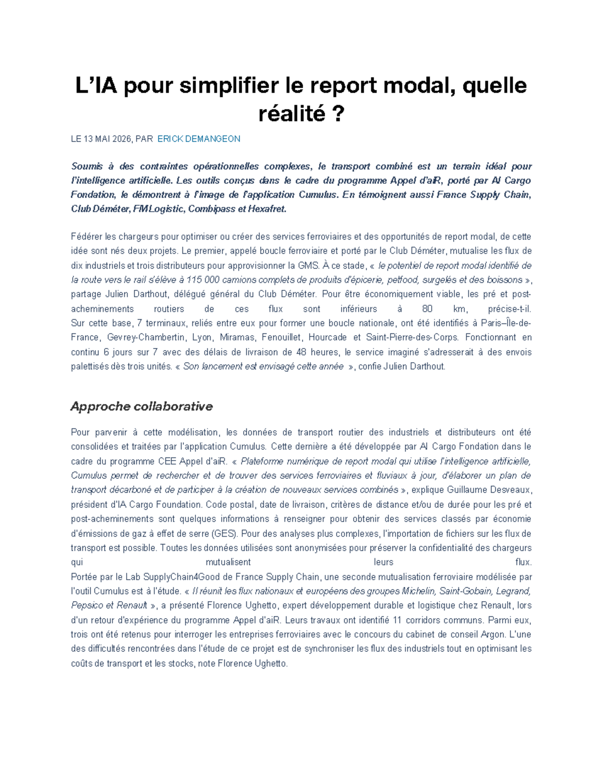 L’IA pour Simplifier le Report Modal : Réalités et Projets (LE 13 MAI ...