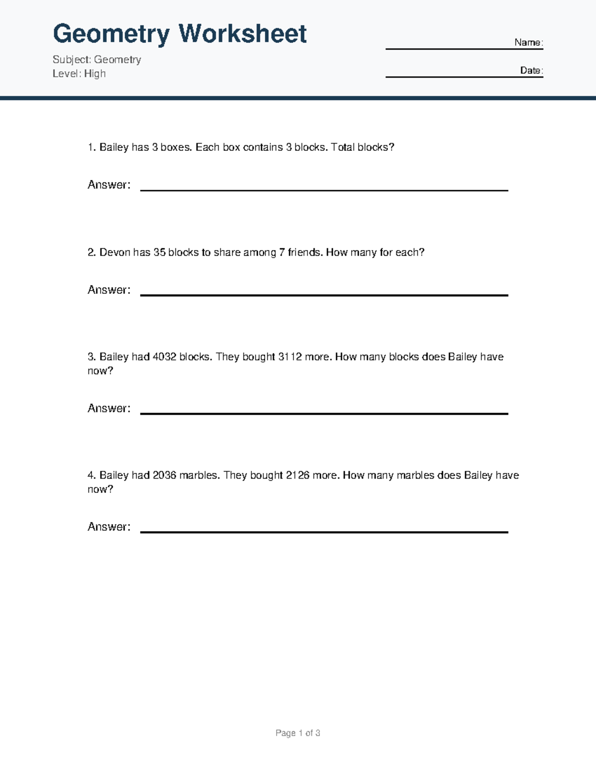 Geometry Worksheet 1 - High Level Practice Problems - Studocu