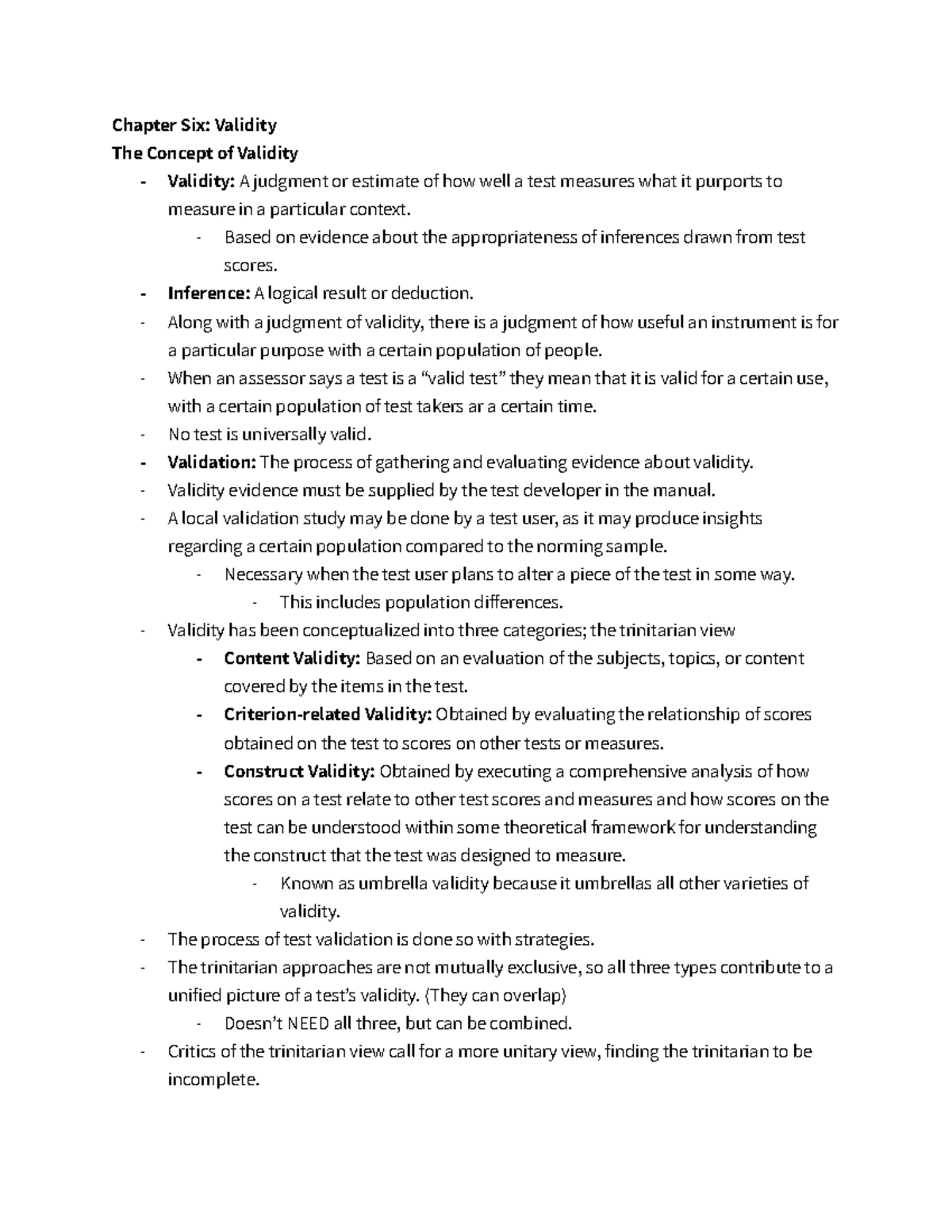Validity Concepts and Evaluation in Chapter Six Notes (PSY 301) - Studocu