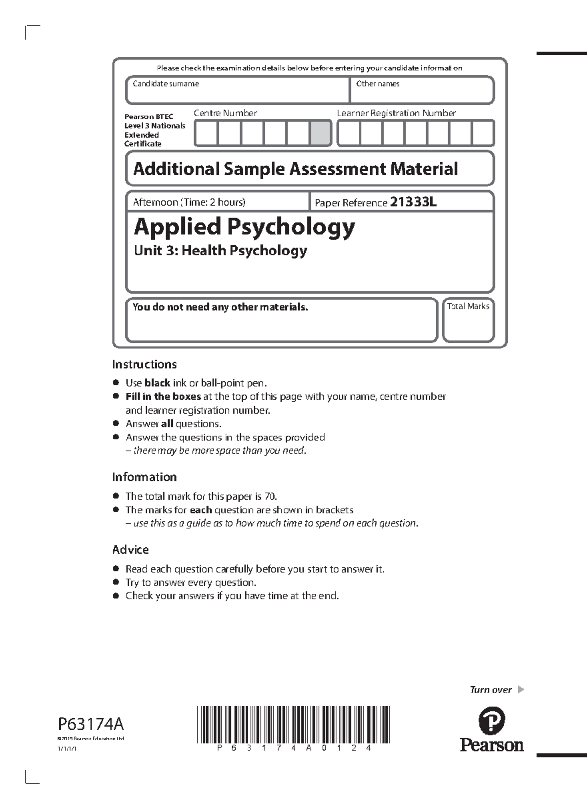 Applied Psychology Unit 3: Additional Sample Assessment Material - Studocu