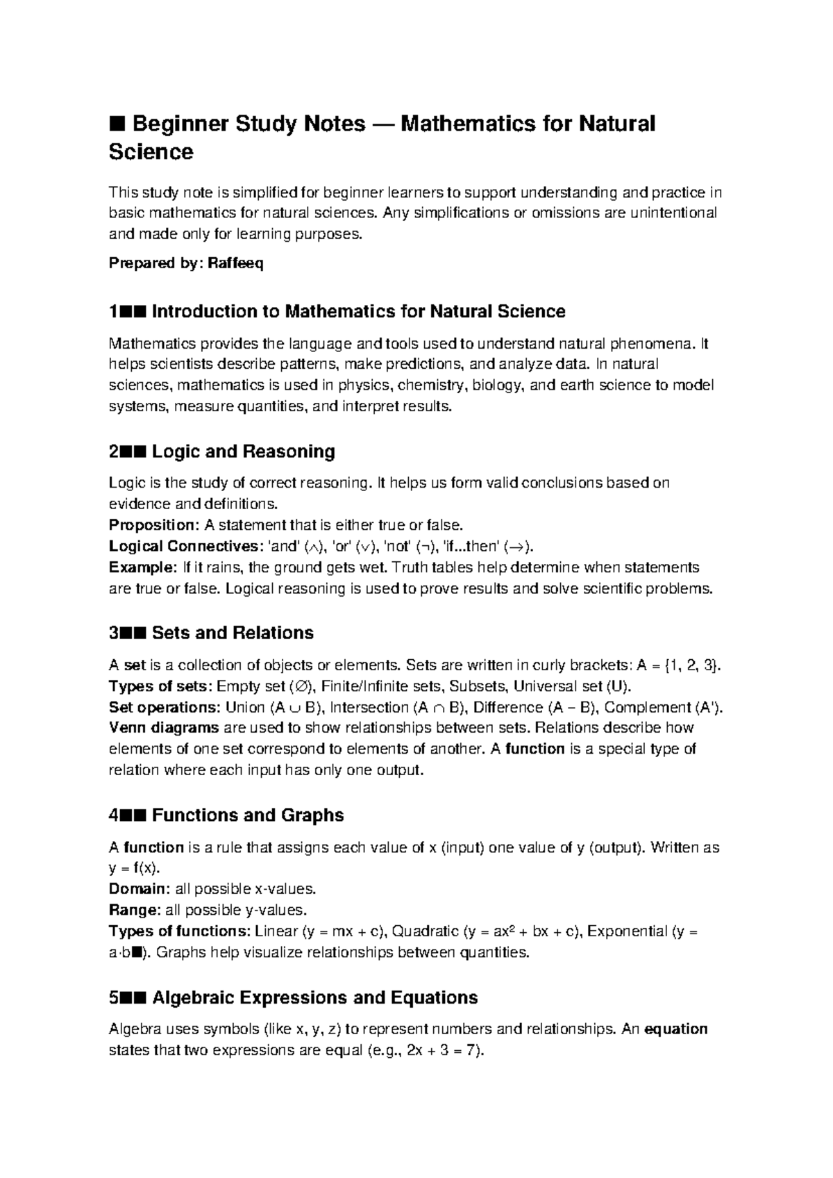 Beginner Study Notes: Math for Natural Science (MATH101) - Studocu