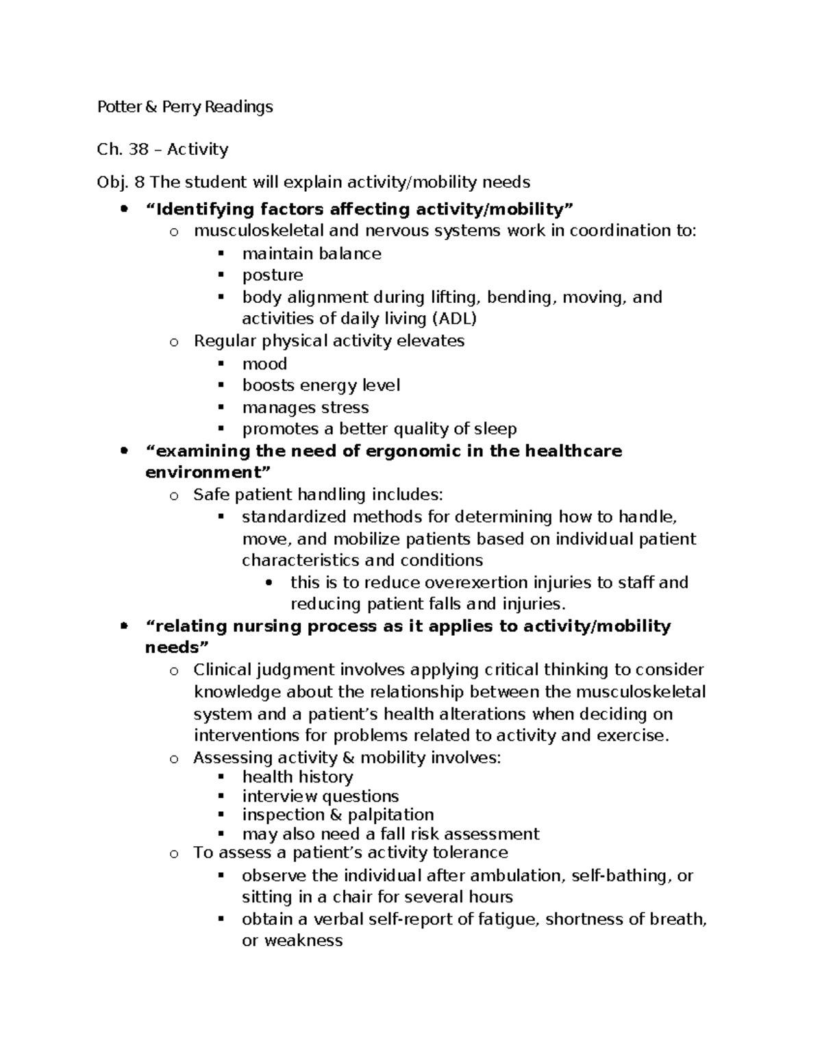 Foundations Unit 2 Exam - Potter & Perry Readings Ch. 38 – Activity Obj ...