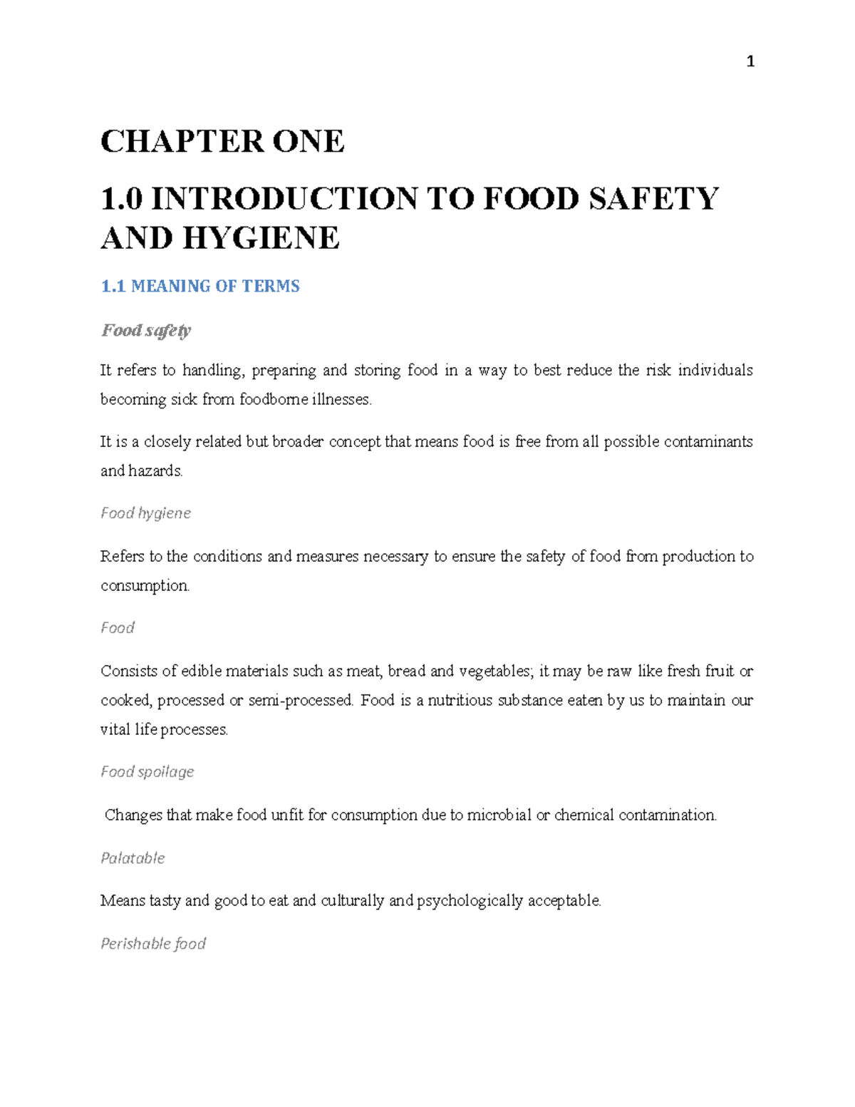 Chapter 1 - Food Safety and Hygiene Lecture Notes Overview - Studocu